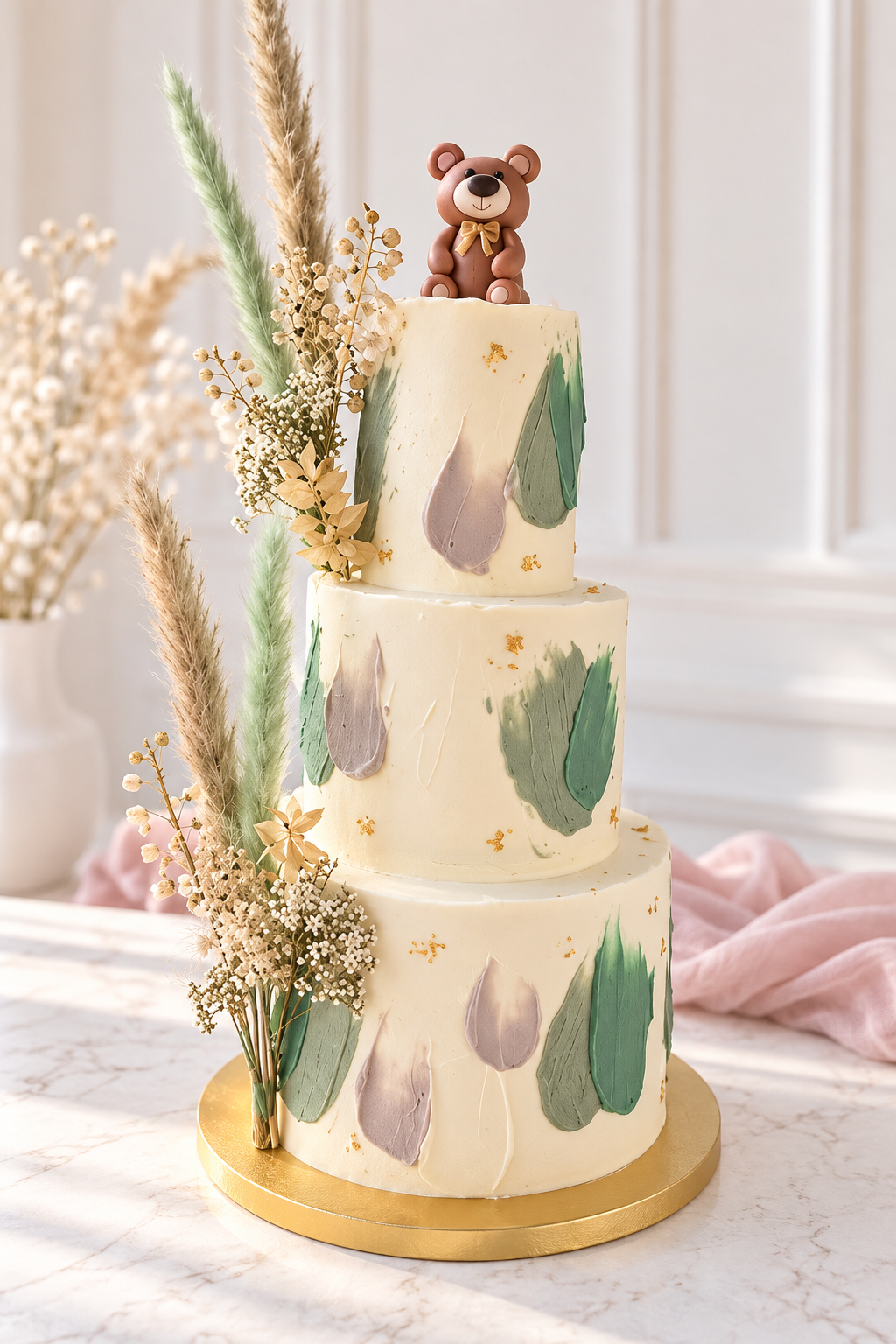 Gepersonaliseerde drielaagse taart met teddybeer van SmallCake